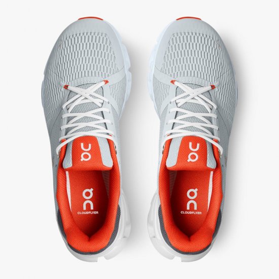 On Cloudflyer: Supportive Running Shoe. Light & Stable - Glacier | Flame - Click Image to Close