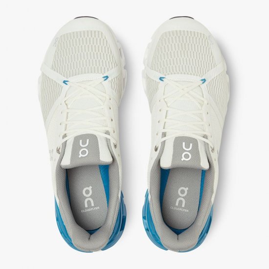 On Cloudflyer: Supportive Running Shoe. Light & Stable - White | Blue - Click Image to Close