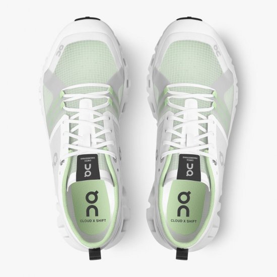 On Cloud X Shift: Colorful Lightweight Workout Shoe - White | Matcha - Click Image to Close